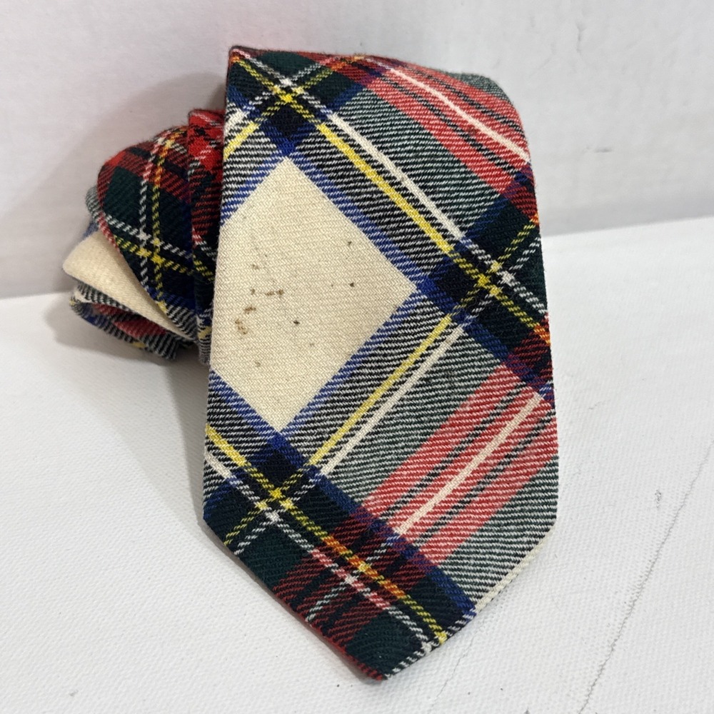 THE SCOTCH HOUSE WHITE RED GREEN BLUE TARTAN‎ PLAID WOOL TIE ENGLAND